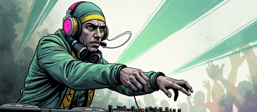 DJ, headphones, Comic Style, Techno