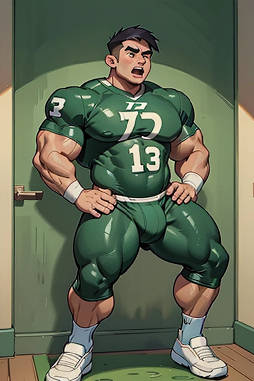 Danny Phantom, ghost, hypnosis, jock, conversion, locker room hallway, shoving a nerd into a locker, hyper muscles, jockstrap, bro, meathead, hypnotized, brainwashed, brainwashing, big dumb jock, football. Danny Fenton is hypnotized by Dash to become another dumb football jock bro. Glowing green eyes. Hyper crotch bulge. Massive bulging crotch. Big balls. Big biceps. Big triceps. Big s. Broad shoulders. Big meaty pecs. Big thighs. Thick glutes. Football team assimilation. Black hair. Deep dull voice. glazed expression. dumber and dumber. Open mouth. Clothes turning into a football uniform. Forgetting. "I feel like I ... I ... I'm a ... I'm a .... Bro, I feel ... kinda ... uhhh ... stup Like, ... my head gets ... dumber, and ... dumber, and ... dumber..... I'll ... be dumb ... for Coach.... Bigger and bigger ... dumber and dumber.... Huhuhuh.... Yes, Coach. A good dumb jock is big and dumb. A good dumb jock's what I'll become.... Must grow big..... Must grow dumb.... Don't think.... Obey Coach.... Yes, Coach, I must obey.... The Big Dumb Jocks are here to stay.... Protect the QB. Whatever you say.... Dash, ... is my quarterback.... Dash ... is my bro.... Bully nerds.... Give wedgies.... Be a jerk.... Yes, Coach.... Yes, Dash.... I obey...." IQ drain. Dumber and dumber. Meathead. Musclehead. Brute. Brutification. Brainwashing. Brainwashed. Number 13 football jersey.