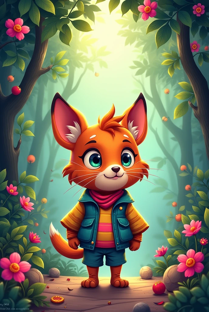 Create a flipbook cover Add Melissa's name to the top center of the title page.
adding a domestic or jungle animal that is animated with clothes but is not fictional and is colorful.