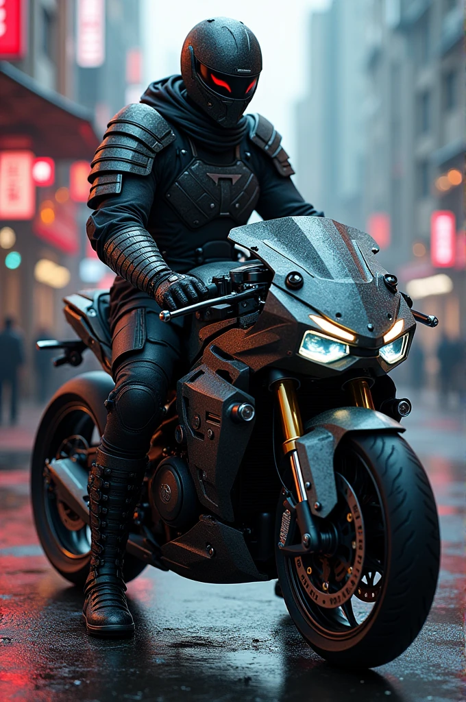 Samurai head fused with a motorcycle engine