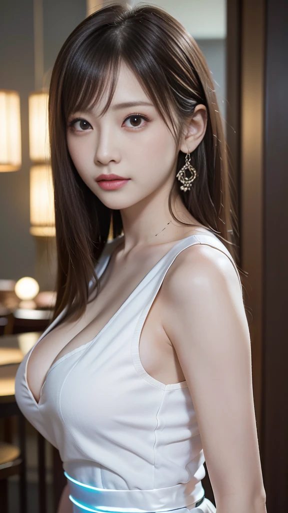 ((((masterpiece、Highest quality、High resolution、Tabletop、wallpaper、Realistic、Bright lighting、Professional Lighting、Face Light、Smooth lighting、Japanese women、Beautiful woman、action、gravure、ly、so beautiful、Beautiful Skin、Beautiful and exquisite、Detailed face、slim:1.5))))、((Big4))、((((Japanese,20-year-old,One Woman:1.5)))),smile,Close mouth,accessories, Earrings, Luxury Lounge,evening gown,dress,cabaret girl, hostesses