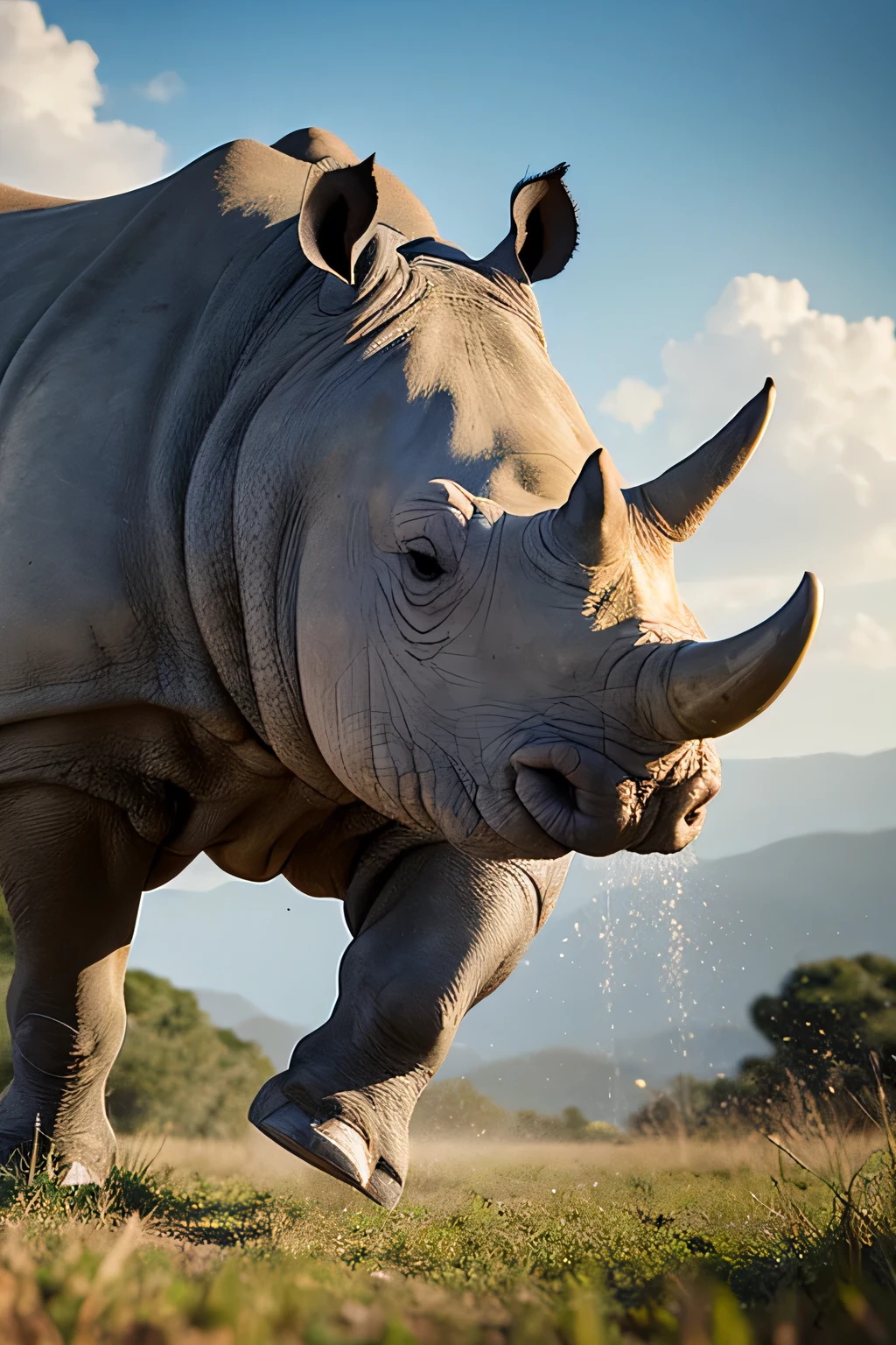 Create an image of a rhinoceros running