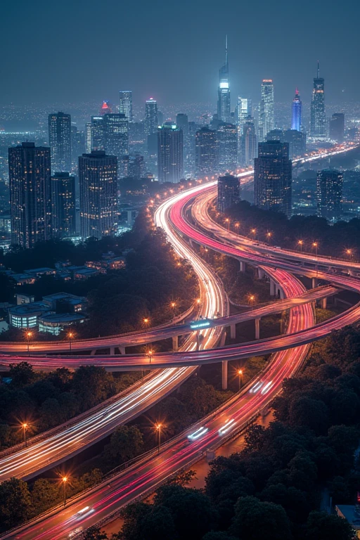On the highway with junctions、Beautiful city night view