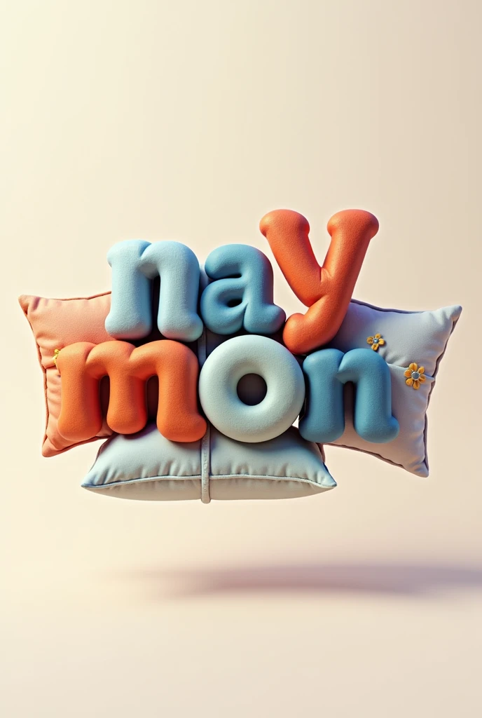 I want a logo with the letters "NA-Y-MON" that has pillows, blankets, sheets in 3D but with a variety of colors
