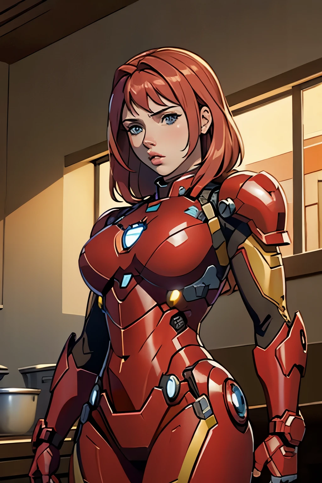 Scarlett Johansson in Iron Man armor: Mark XLIX Rescue Armor, Detailed costume design