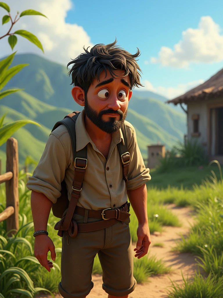 A 30 year poor farmer seeing his cry Pixar style disney full hd
