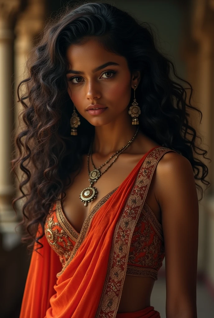 Indian girl with curly hair in slutty indian outfit
