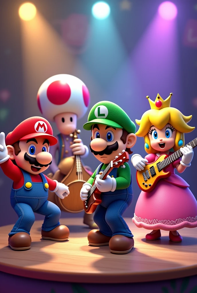 Mario Bross characters playing in a musical group called Sonora Dynamite