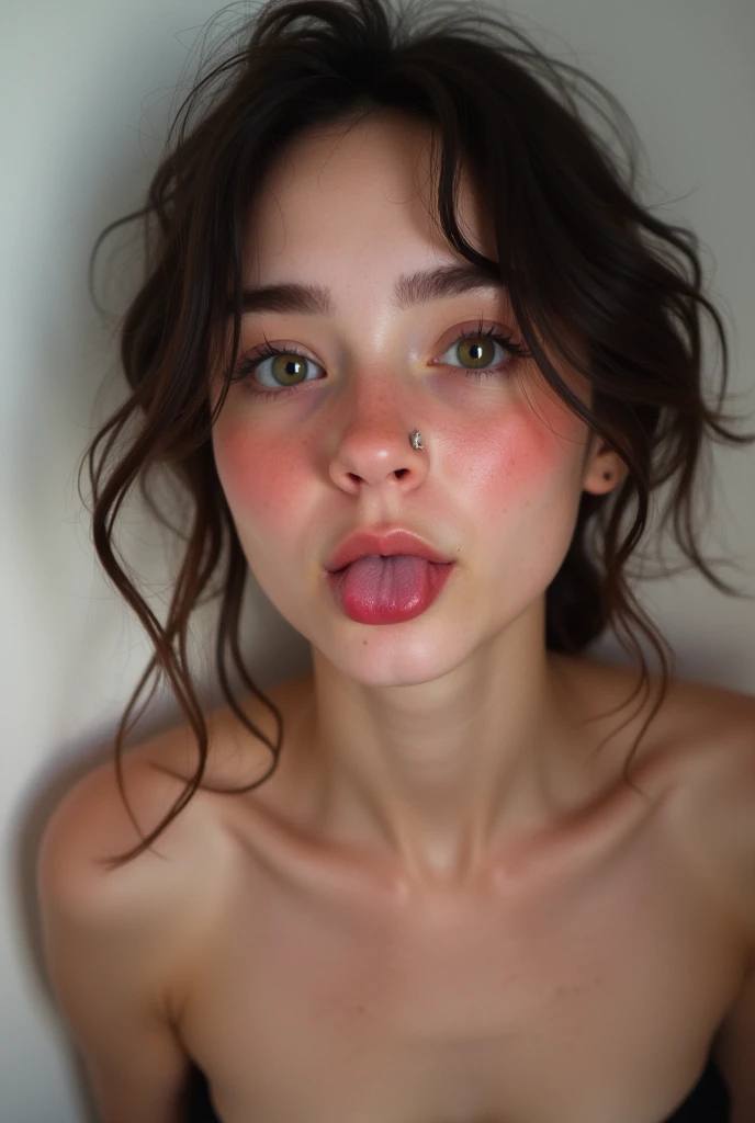 One person, chest, Blushing, Sticking out tongue,