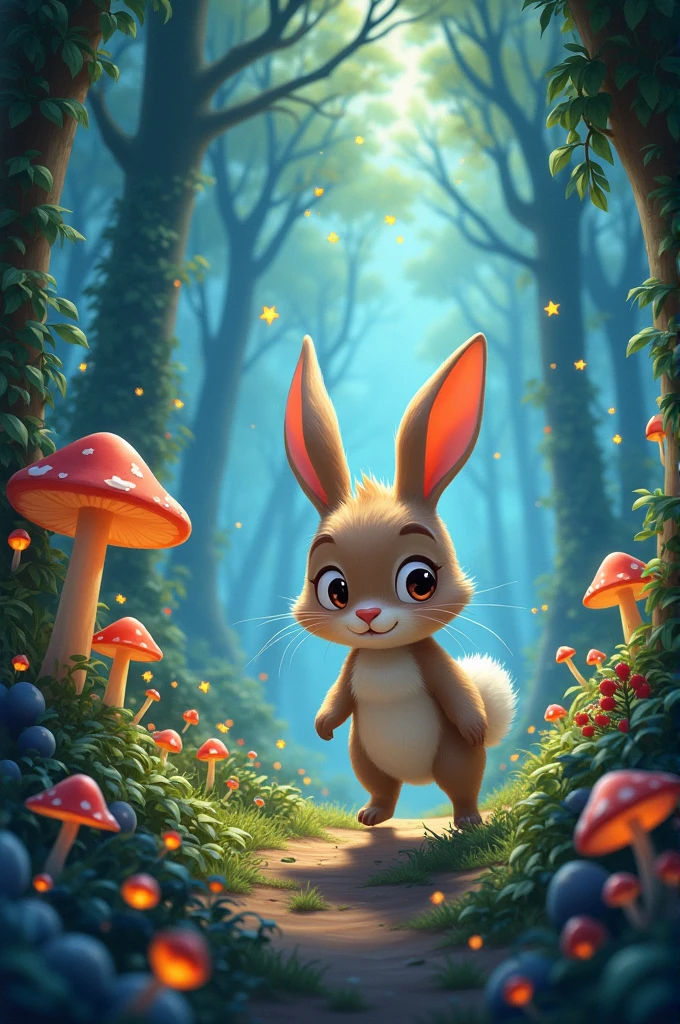 Rabbit in an enchanted forest, cartoons 