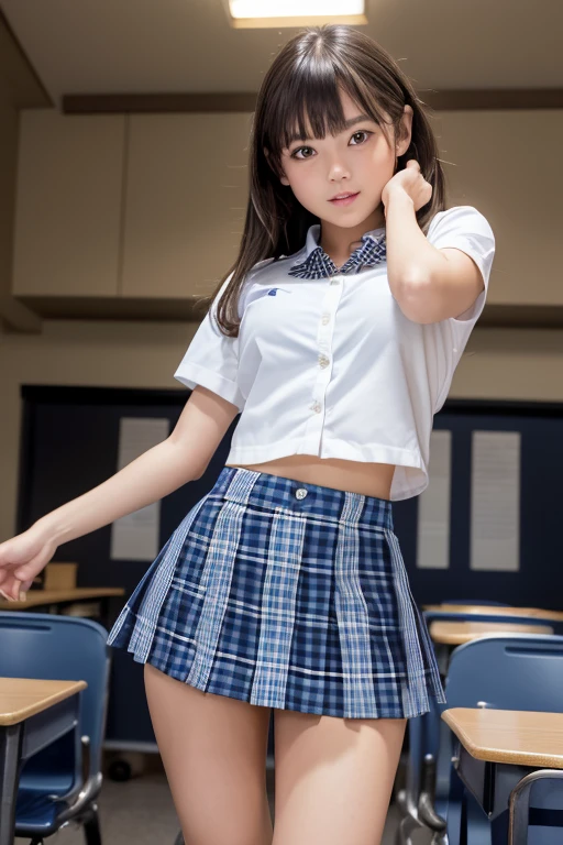 Product quality,1 girl,((Shooting from below:1.4)),((Thigh Emphasis:1.4)),Young and cute Japanese,Daytime, ((High school classroom:1.2)),Schoolgirl uniform,blazer, ((Ultra short checkered blue micro mini skirt:1.5)),Very cute face,Glossy Lips,Beautiful big eyes,Brown eyes,Double eyelids on both eyes,(Natural Makeup),shiny smooth light brown long hair,,,Asymmetrical bangs,Floating Hair NovaFrog Style,Center image,8k resolution,Attention to detail,Detailed hairstyle,Detailed face,Cinema Lighting,Octane Rendering,Ultra-realistic,Perfect limbs,Beautiful legs,Voluptuous thighs,Huge breasts,Perfect Anatomy,Spread your legs,((Provocative dynamic pose:1.5)),Skirt flip,Browsing Caution,(Spreading pussy:1.5)