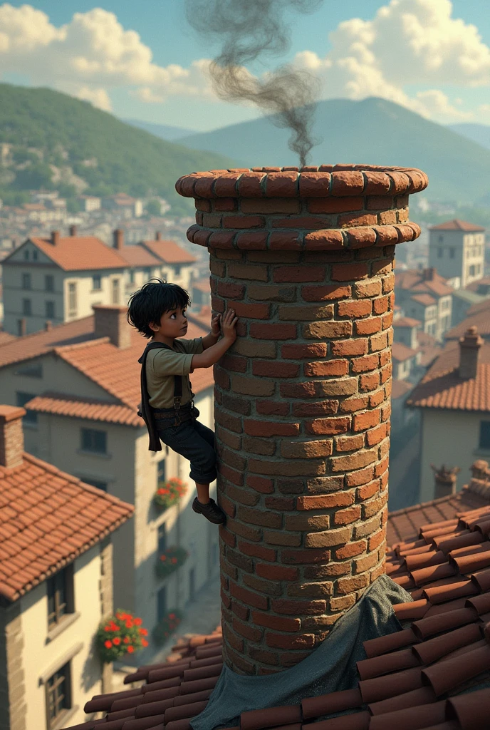 Boy climbing chimney