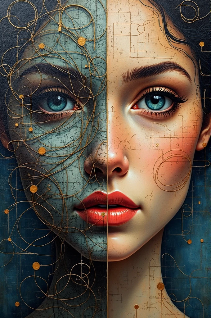 I am the most complex painting of lines of circles that exists. I am a work of art that draws the faces of human women, highlighting the texture of geometric figures. , The message I want to convey is that mathematics is also real art, very real. , 48k rules of composition the latest techniques in image creation 