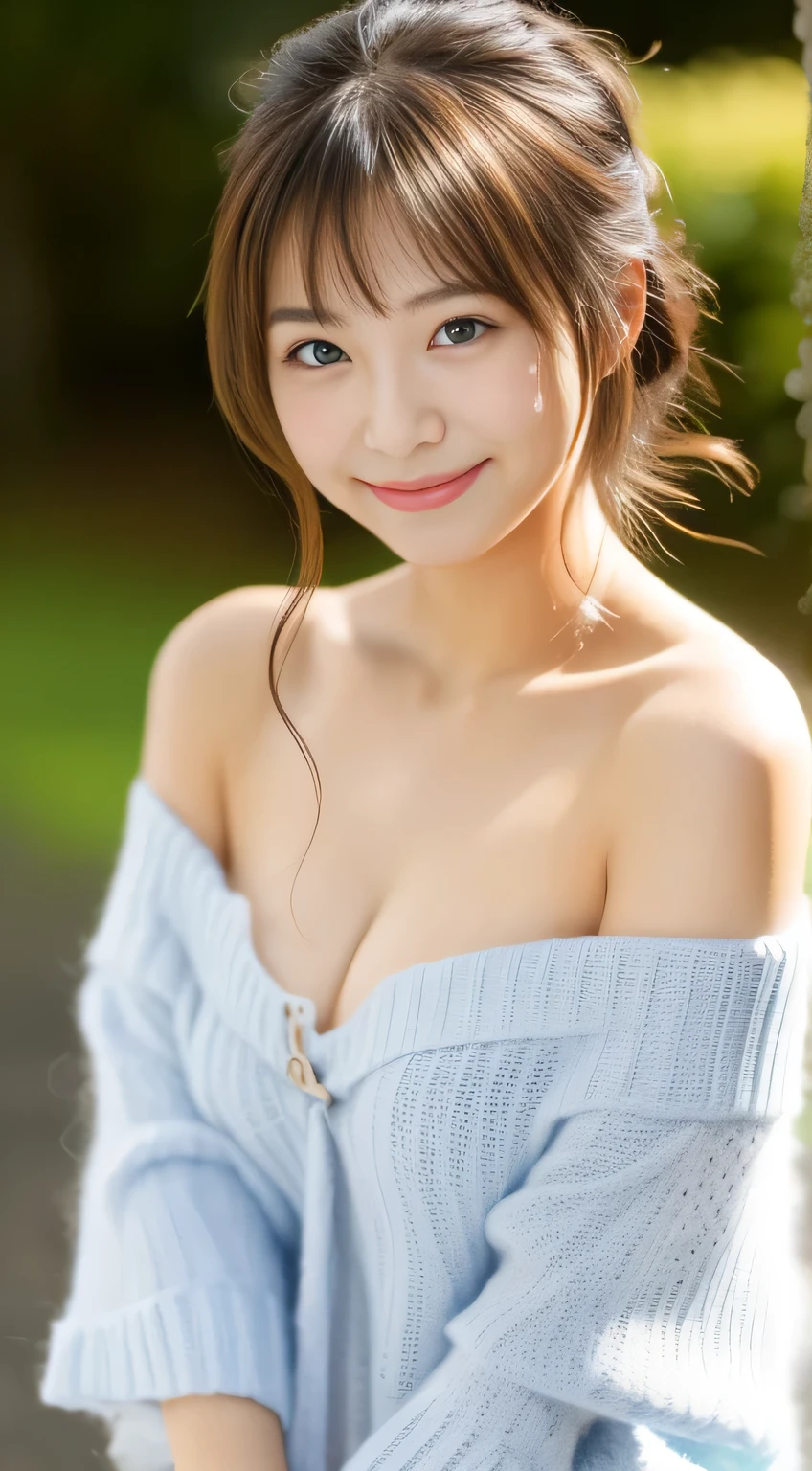 masterpiece,best quality,(Japanese girl),((Beautiful girl)),cleavage,(off shoulder:1.2),(perfect body beauty:1.2),(shy smile),