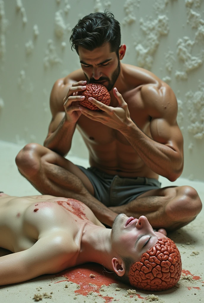 art handsome man eats brain  