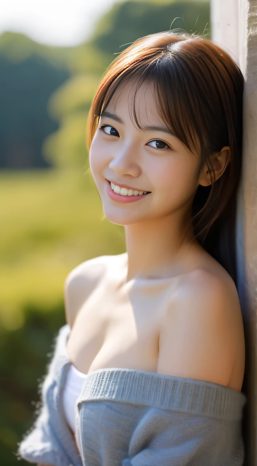 masterpiece,best quality,(Japanese girl),((Beautiful girl)),cleavage,(off shoulder:1.2),(perfect body beauty:1.2),(shy smile),From slightly above