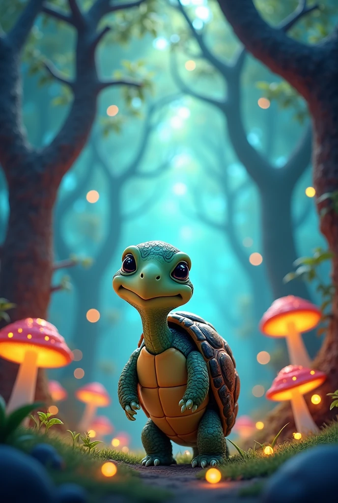 Turtle in an enchanted forest, cartoons