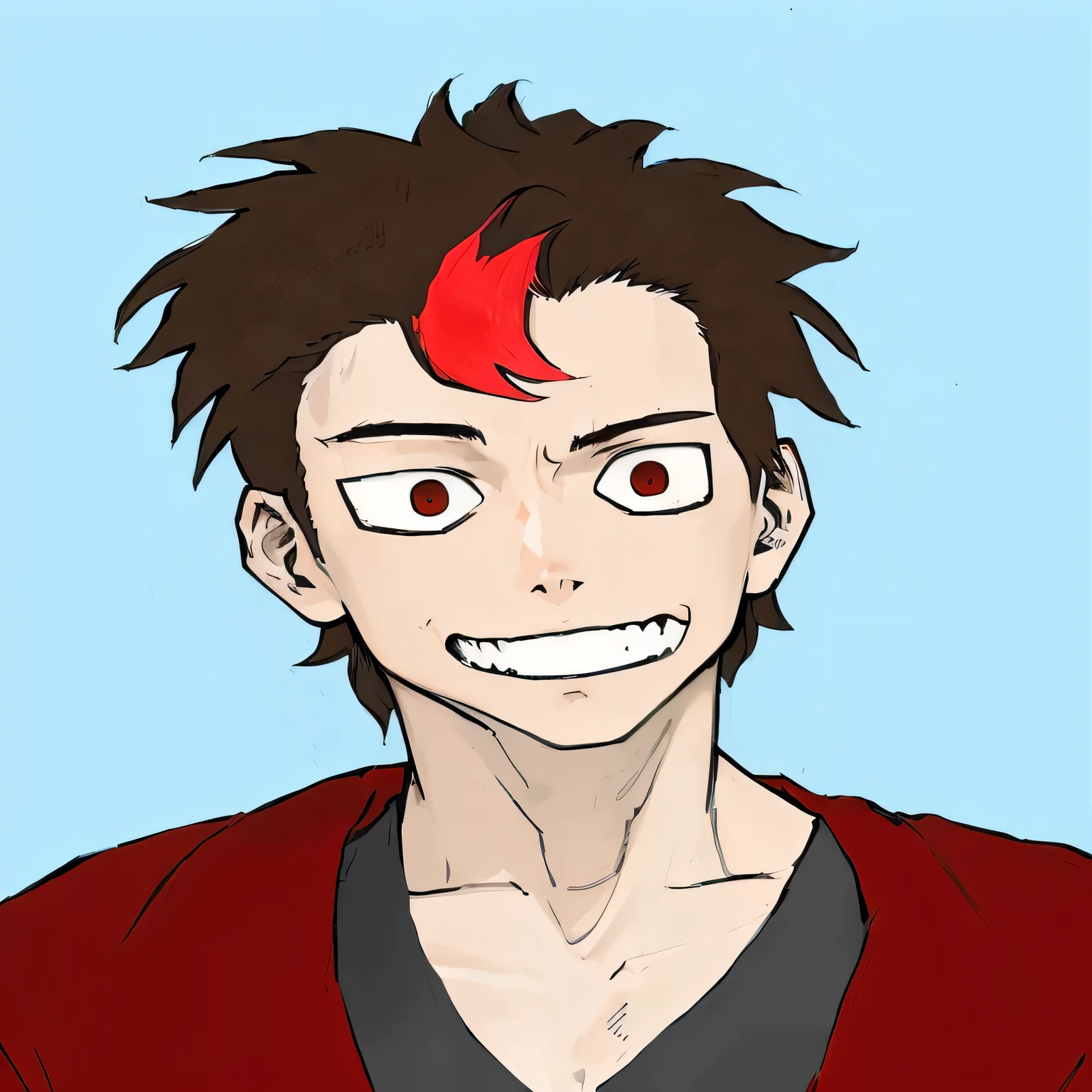 anime boy with a red hair and a red jacket, kentaro miura manga style, kentaro miura manga art style, okabe rintarou, inspired by Kamisaka Sekka, tetsuo from akira, kentaro miura art style, in an anime style, inspired by Okumura Masanobu, kentaro miura!
