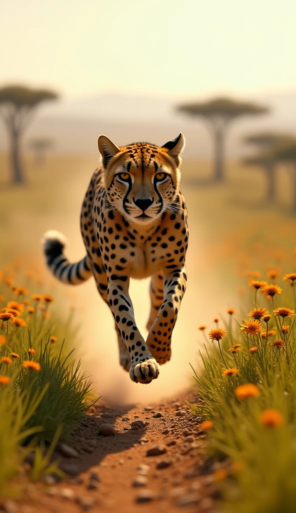 Visual: Cheetah running in the grassland.