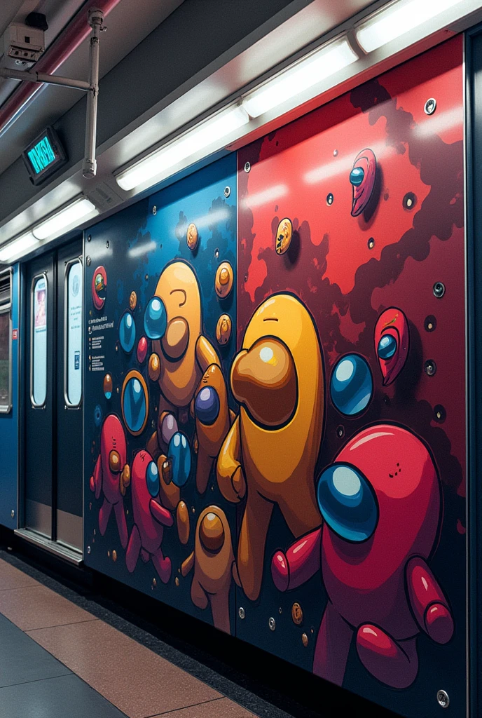 Among us design on bus wall