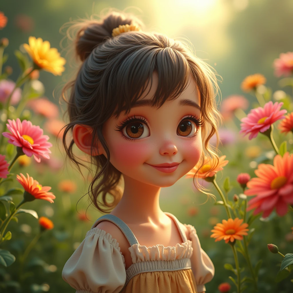 a happy smiling girl in a beautiful garden, beautiful detailed eyes, beautiful detailed lips, extremely detailed eyes and face, long eyelashes, colorful flowers, lush greenery, sunlight, warm lighting, vibrant colors, serene atmosphere, (best quality,4k,8k,highres,masterpiece:1.2),ultra-detailed,(realistic,photorealistic,photo-realistic:1.37),intricate details, vivid colors, natural scenery, idyllic landscape, peaceful setting