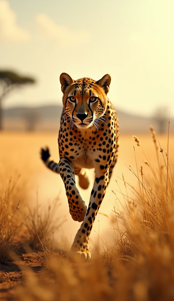 Cheetah running in the grassland.