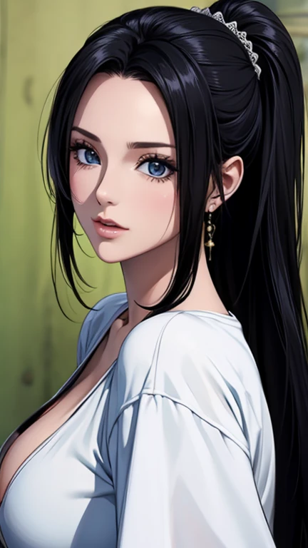 25 year old girl portrait black hair, Russia, beautiful face, perfect face, surreal, Front view, photo-realistic、ponytail