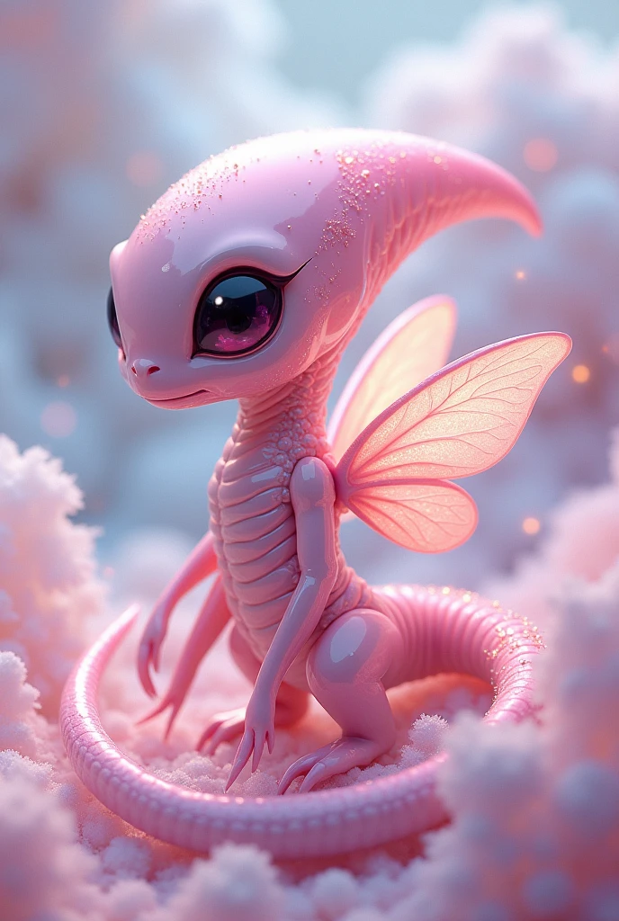 A xenomorph of Alien saga, but kawaii with butterflies, shiny and pink