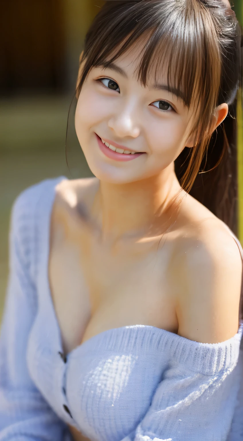 masterpiece,best quality,(Japanese girl),((Beautiful girl)),cleavage,(off shoulder:1.2),(perfect body beauty:1.2),(shy smile),From slightly above