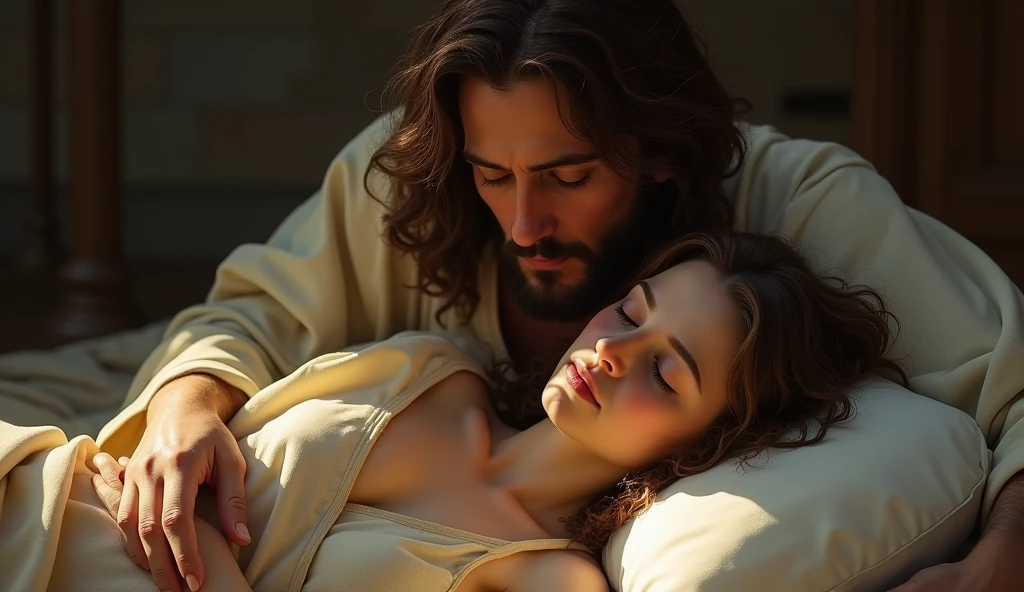 Jesus cristo cuidando el sueño de una persona mientras duerme Ultrarealizta