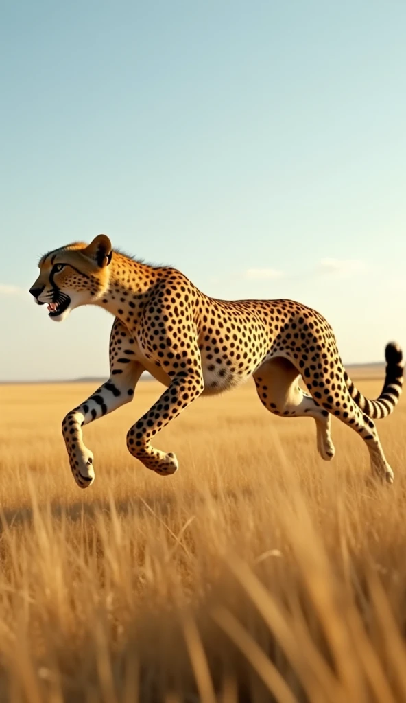 Image of Cheetah running in the grassland.