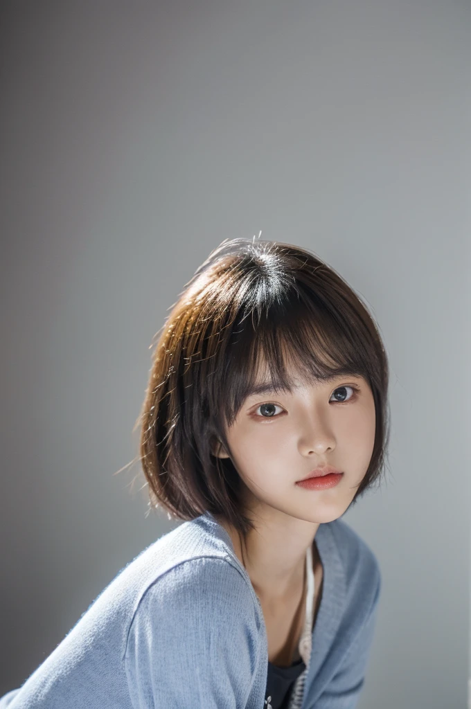a cute korean girl student model, detailed face, short hair, wearing casual clothes, studio lighting, department store background, (best quality,4k,8k,highres,masterpiece:1.2),ultra-detailed,(realistic,photorealistic,photo-realistic:1.37)