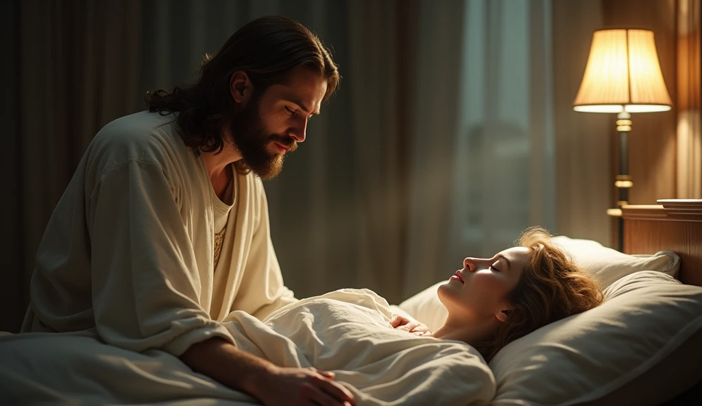 Jesus Christ taking care of a person&#39;s sleep while he sleeps Ultrarealized