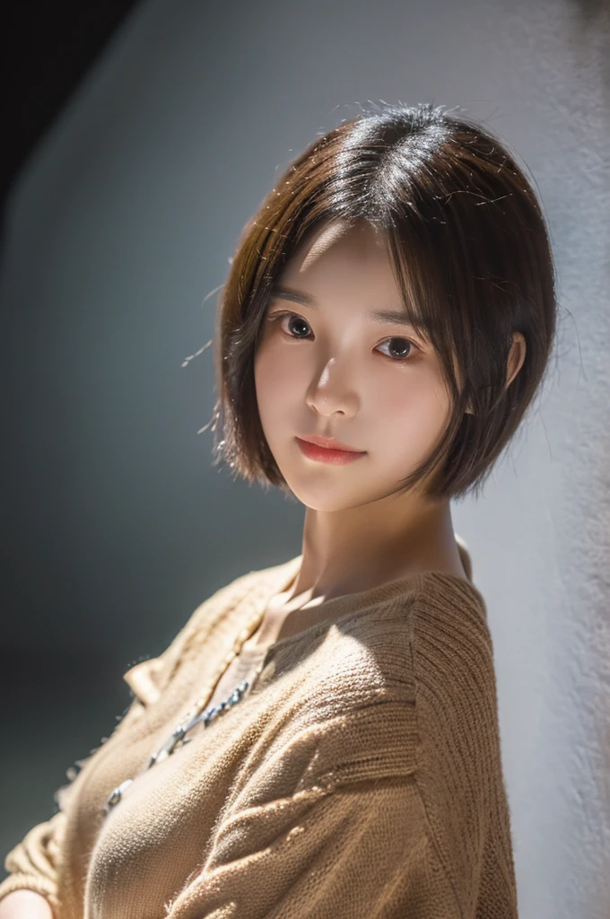 a cute korean girl student model, detailed face, short hair, wearing casual clothes, studio lighting, department store background, (best quality,4k,8k,highres,masterpiece:1.2),ultra-detailed,(realistic,photorealistic,photo-realistic:1.37)