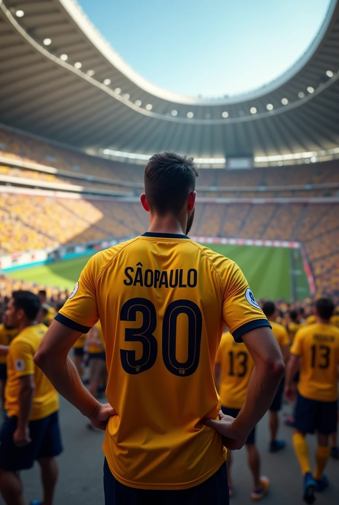 Man wearing Sao Paulo shirt at stadium 