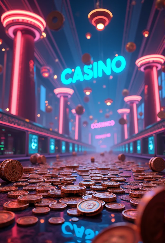 Casino banner with lots of coins and towers, online casino logo, casino, las vegas, futuristic casino, indoor casino, 電腦screenshot, 8k highly detailed ❤️🔥 🔥 💀 🤖 🚀, 高品質screenshot, screenshot, Bernie goes to Las Vegas, loading screen, author:Joe Trumpet., trailer, 8K highly detailed ❤🔥 🔥 💀 🤖 🚀