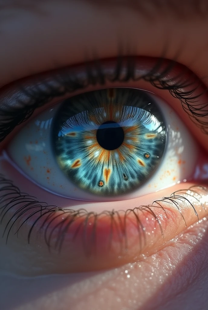 Use the close-up eye image with the intricate details of the iris prominently displayed. Add a subtle glow or highlight around the eye to make it stand out.