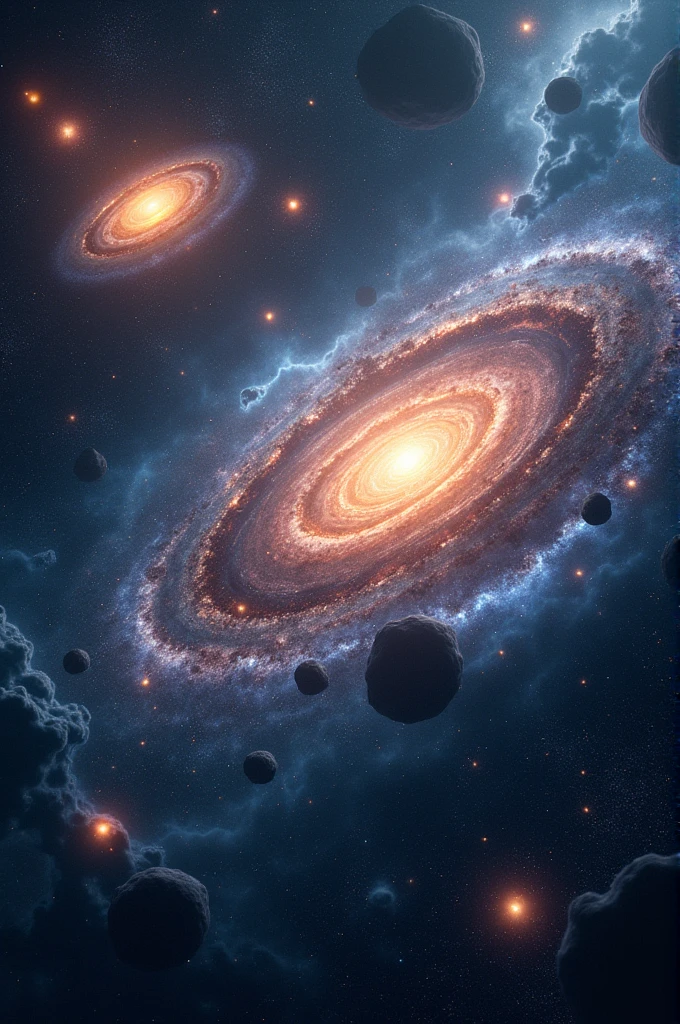 Make me a realistic and detailed image of various galaxies and stars .