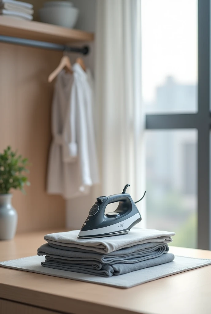 Create an iron that automatically irons clothes and then folds the clothes, that is small 40 cm x 40 cm
