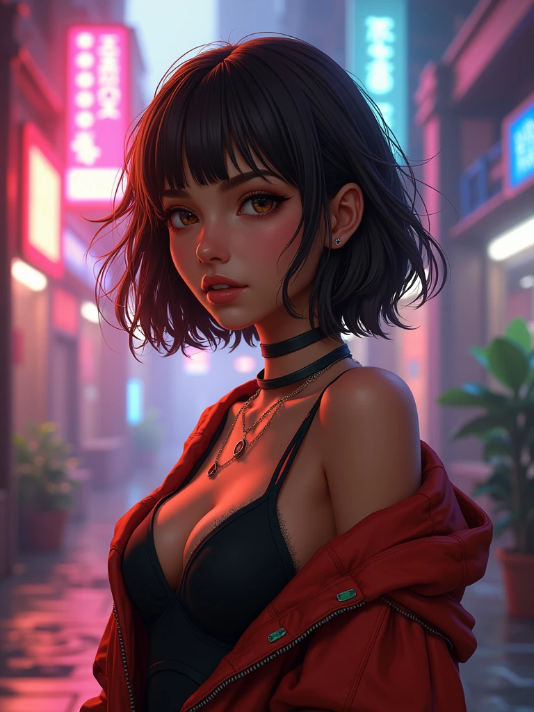 A reaper girl, 23 years old, brown short hair, 8k, highest quality, fantasy, vibrant colors, futuristic, brown skin, beautiful casual clothes