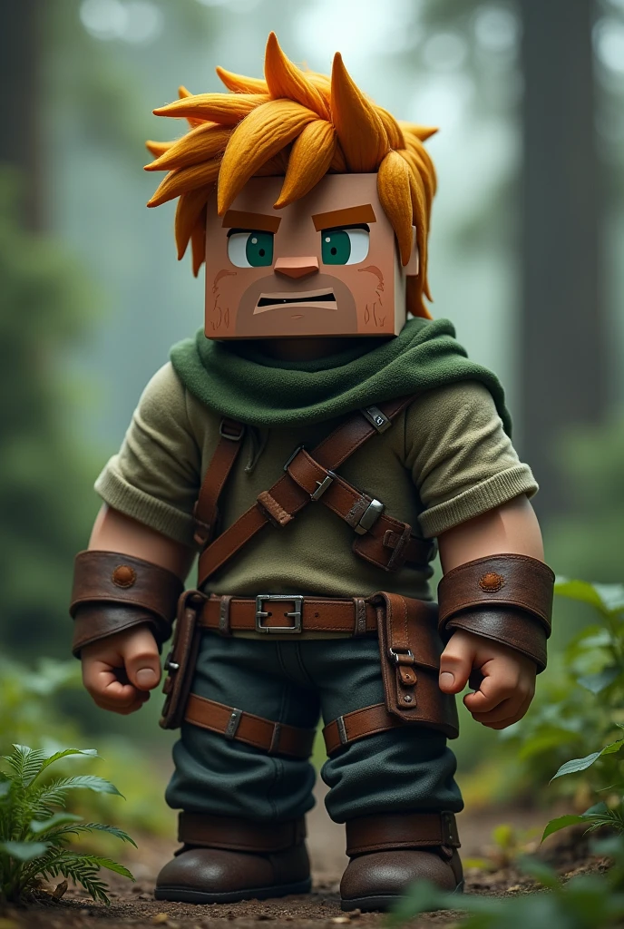 Make a Minecraft skin of a hunter with burnt yellow hair