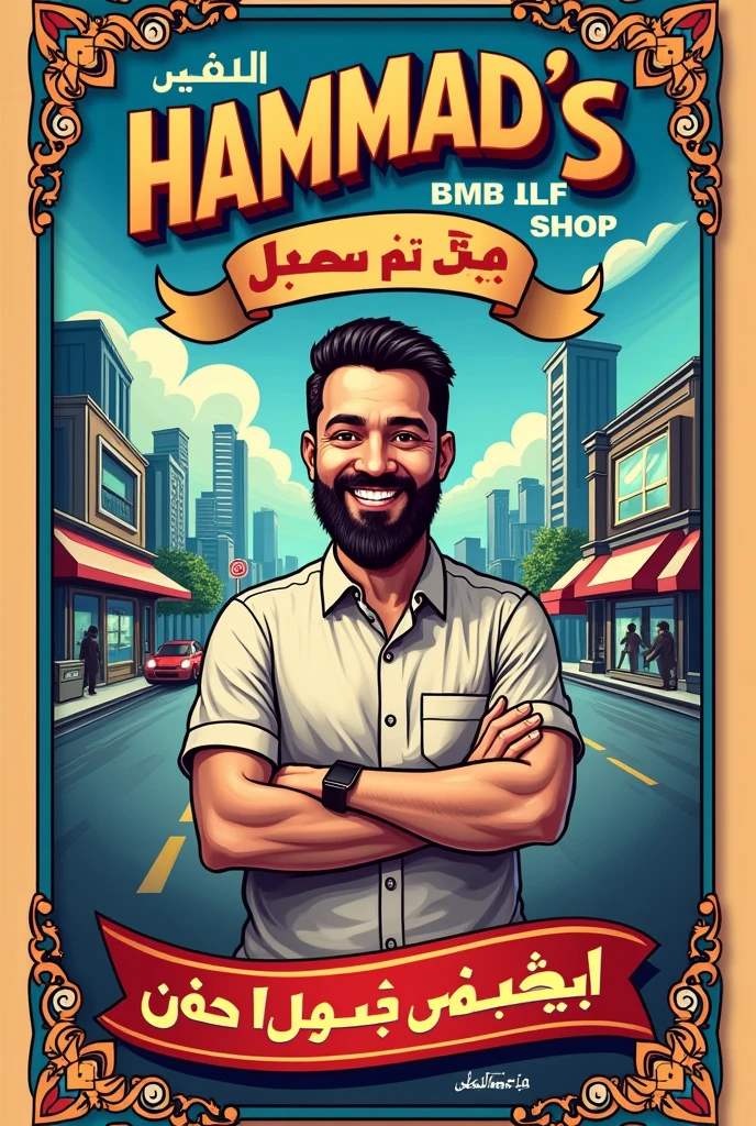 Make a Hammad mobile shop poster in urdu language
