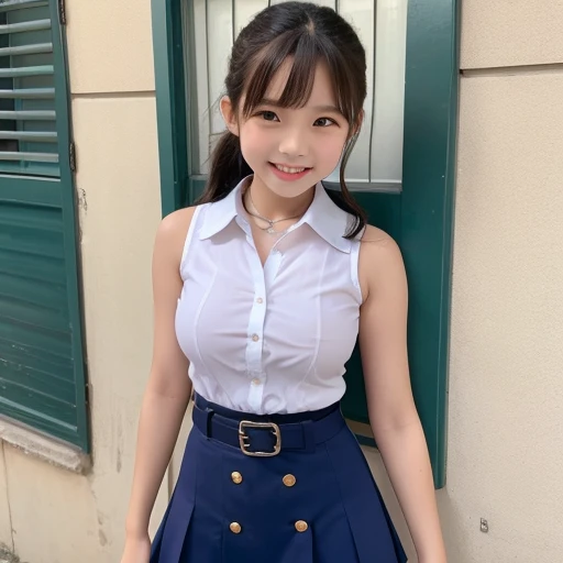 (high quality)、(High resolution)、2 、Look at me with a smile、whole body、Big Breasts、Sleeveless shirt with buttons and collar、Tight mini skirt、Mouth open and short of breath、Cowboy Shot