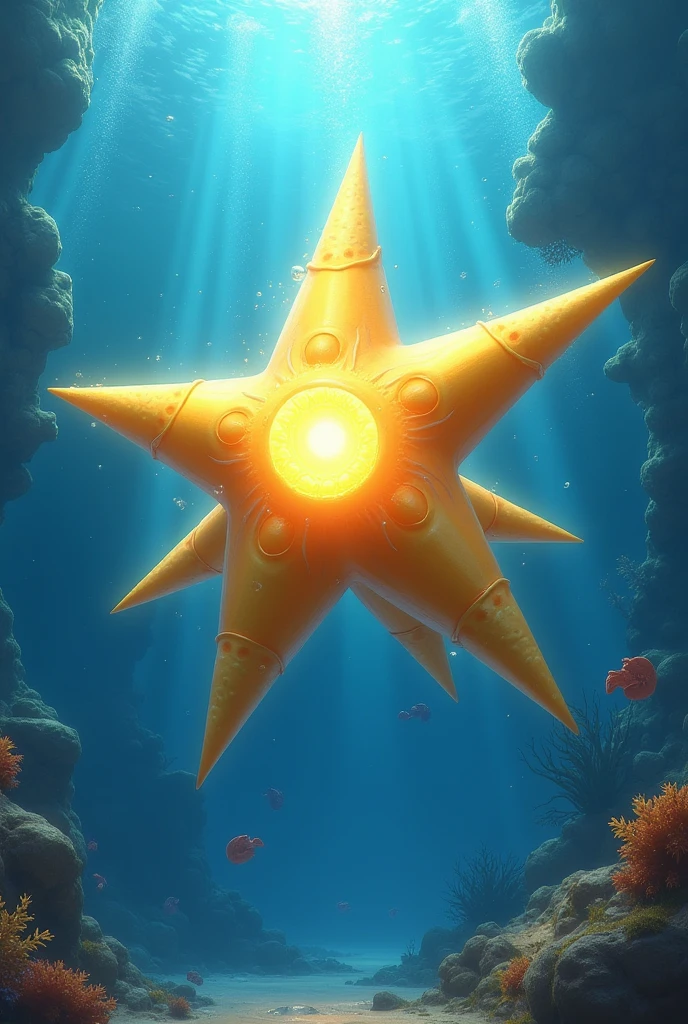 staryu realistic golden underwater blue attacks