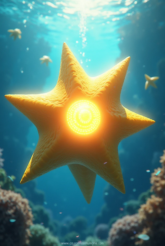 staryu realistic golden underwater blue attacks