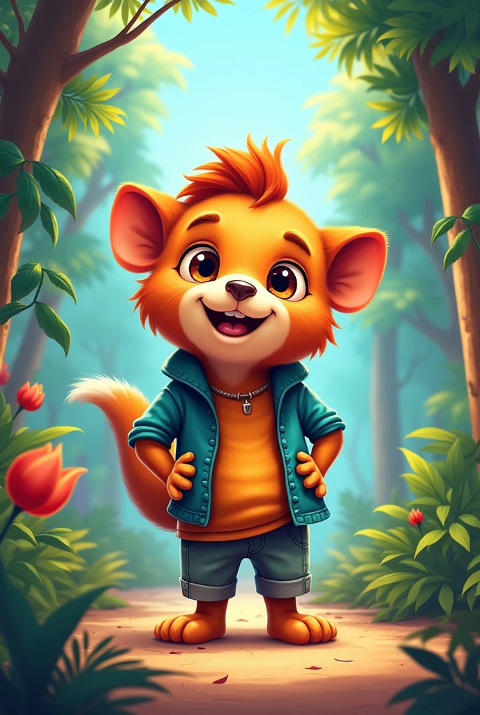 Create a flipbook cover Add Paula Sofia's name to the cover at the top center of the title.
adding a domestic or jungle animal that is animated with clothes but is not fictional and is colorful.