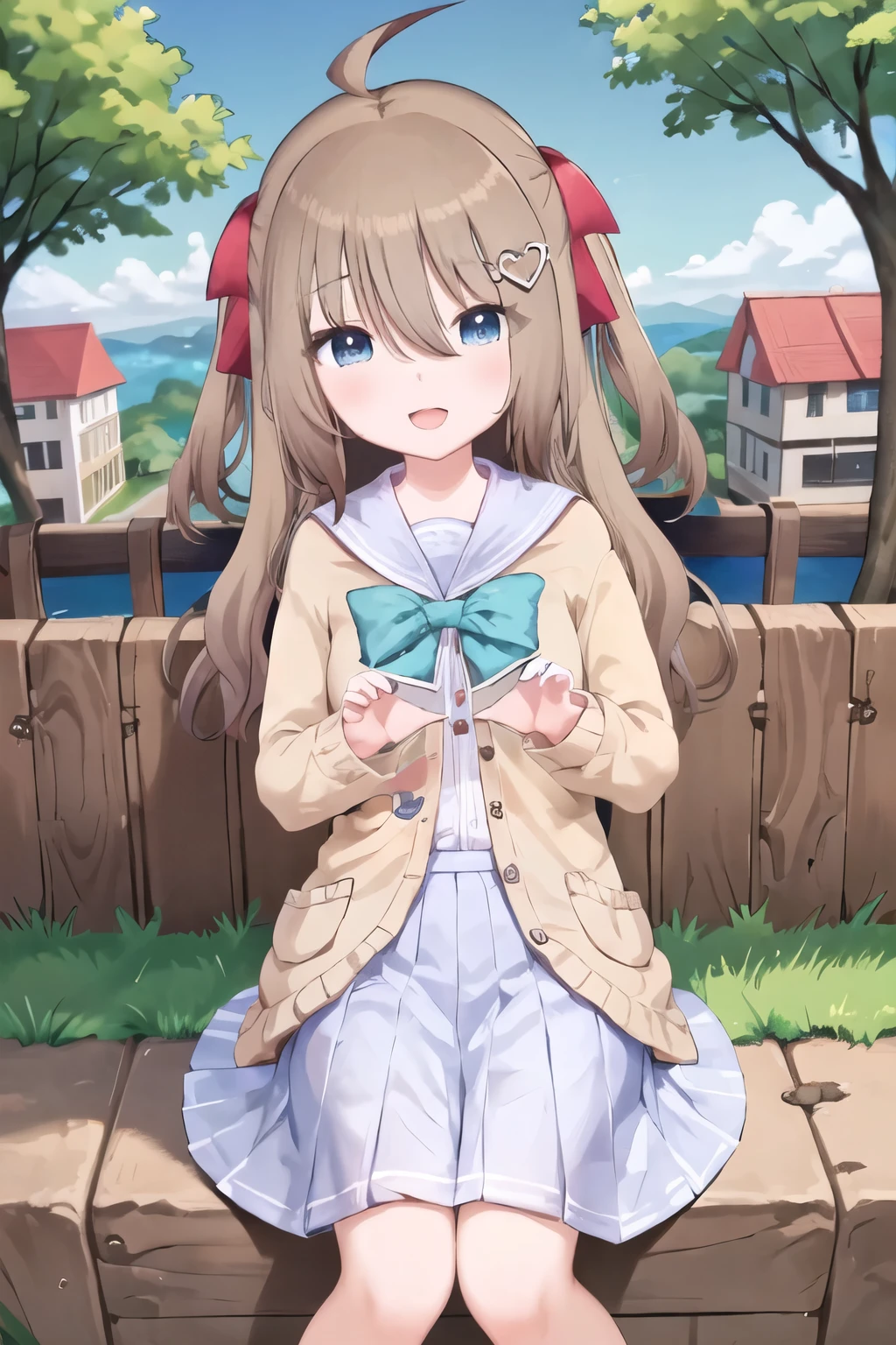 (masterpiece), (ultra-detailed), best quality, 8k, 1girl, neuro-sama, solo, looking at viewer, standing, looking at viewer, portrait, brown cardigan, bowtie, sailor collar, ahoge, cherry blossoms, blue eyes, sky, outdoors, smile, heart hair ornament, two side up,nude, masturbation, (heart hands:1.2), blue skirt, white shirt, serafuku, open mouth, (spoken heart:1.4)    