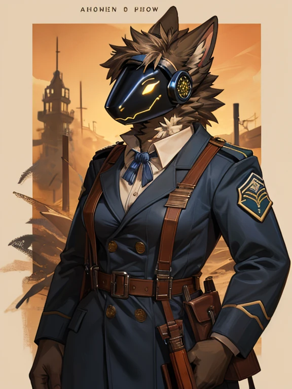 Hairy Protogen, Wide hips, stomach, beautiful, muscular, spongy, Hairy details, female,with , American uniform of World War I, trench coats, Firearms, suspenders, brodies, trenches