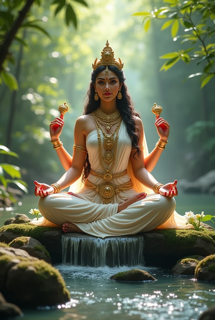 Goddesses Laxmi ji sitting  + running water aside