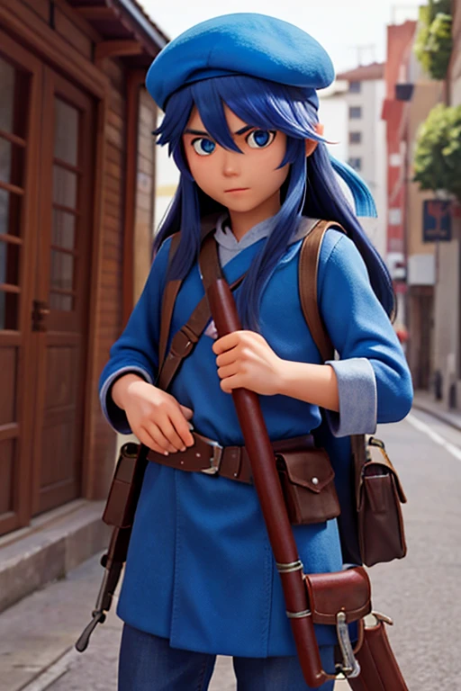 male、18age、Blue Beret、Long Hair、Weapons in the hands、